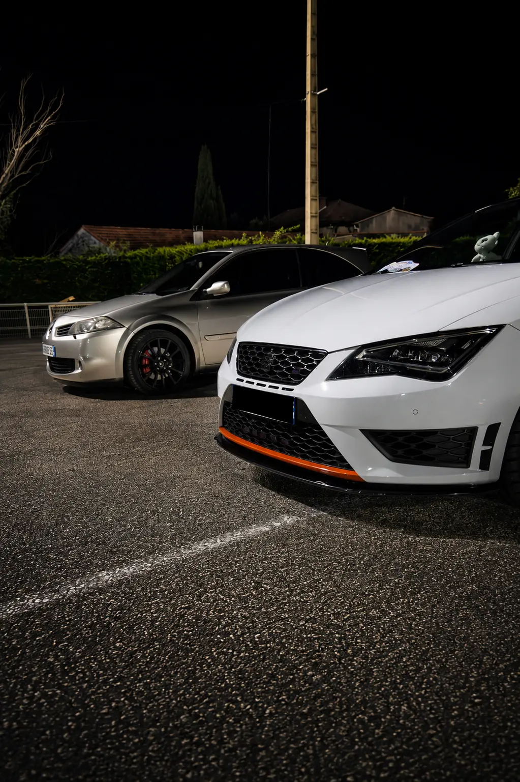 Cupra et Mégane photographiées de nuit