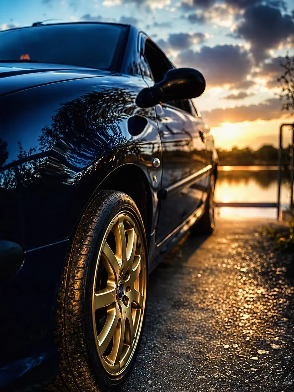 Peugeot 206 au coucher du soleil
